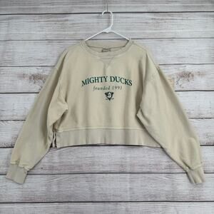 Chicka-D Mighty Ducks Thermal Cropped Boxy Sweatshirt Womens Medium Cream